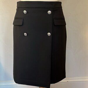 Black Faux Wrap lined skirt with silver buttons and front pockets Size 6